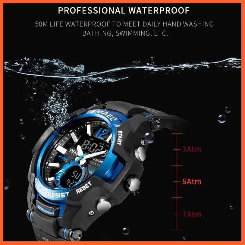 Mens Fashion Sport Quartz Led Digital Watch | 50M Waterproof Wristwatch Men'S Strong Pu Leather Business Casual Watches