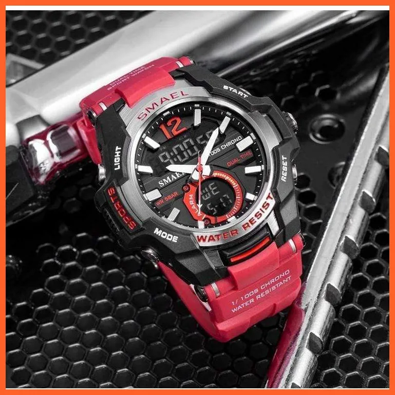 Mens Fashion Sport Quartz Led Digital Watch | 50M Waterproof Wristwatch Men'S Strong Pu Leather Business Casual Watches