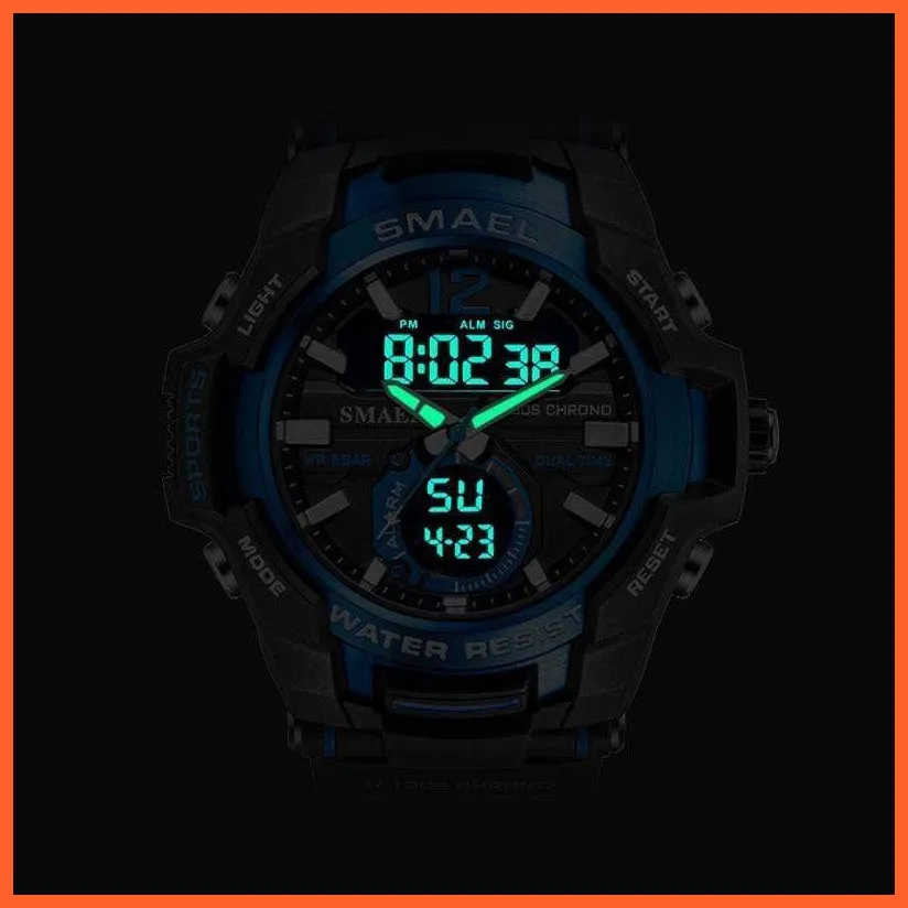Mens Fashion Sport Quartz Led Digital Watch | 50M Waterproof Wristwatch Men'S Strong Pu Leather Business Casual Watches