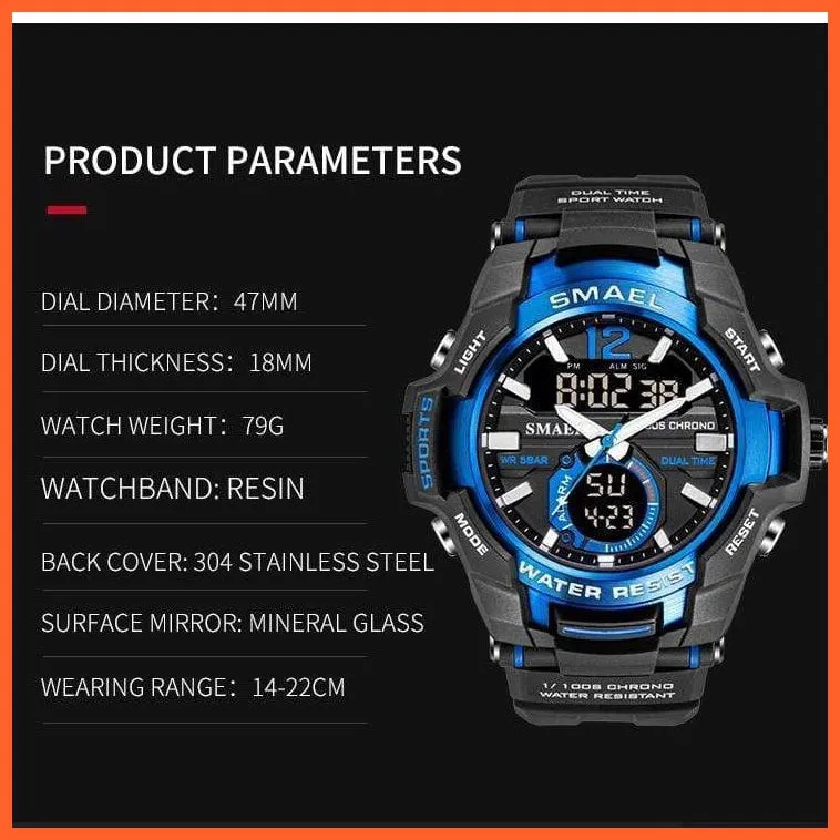 Mens Fashion Sport Quartz Led Digital Watch | 50M Waterproof Wristwatch Men'S Strong Pu Leather Business Casual Watches