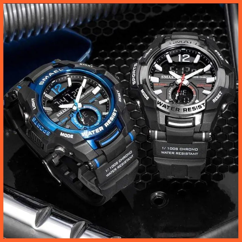 Mens Fashion Sport Quartz Led Digital Watch | 50M Waterproof Wristwatch Men'S Strong Pu Leather Business Casual Watches