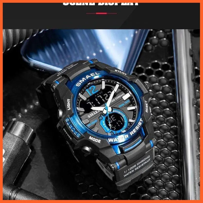 Mens Fashion Sport Quartz Led Digital Watch | 50M Waterproof Wristwatch Men'S Strong Pu Leather Business Casual Watches