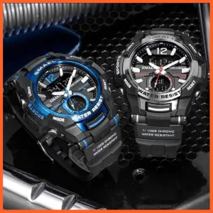 Mens Fashion Sport Quartz Led Digital Watch | 50M Waterproof Wristwatch Men'S Strong Pu Leather Business Casual Watches