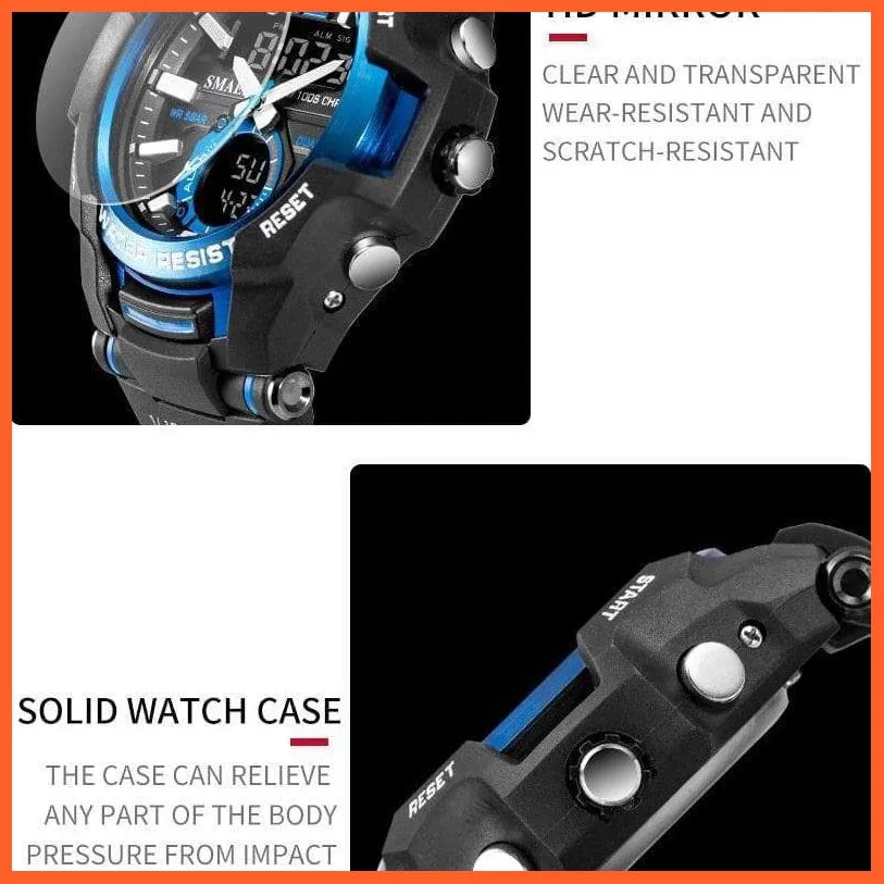 Mens Fashion Sport Quartz Led Digital Watch | 50M Waterproof Wristwatch Men'S Strong Pu Leather Business Casual Watches