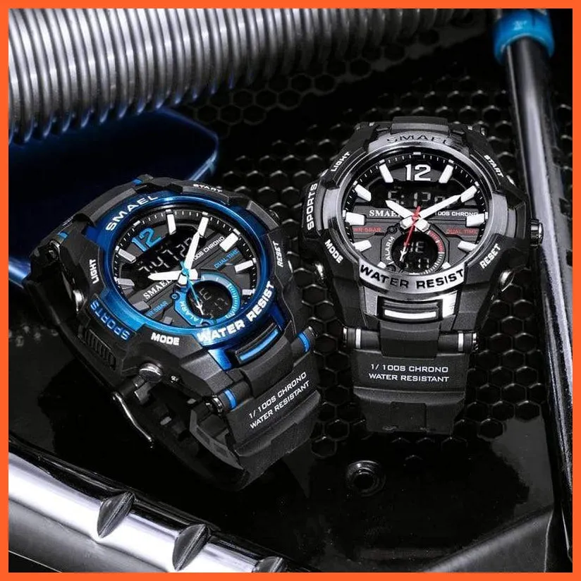 Mens Fashion Sport Quartz Led Digital Watch | 50M Waterproof Wristwatch Men'S Strong Pu Leather Business Casual Watches