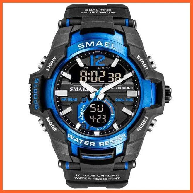 Mens Fashion Sport Quartz Led Digital Watch | 50M Waterproof Wristwatch Men'S Strong Pu Leather Business Casual Watches