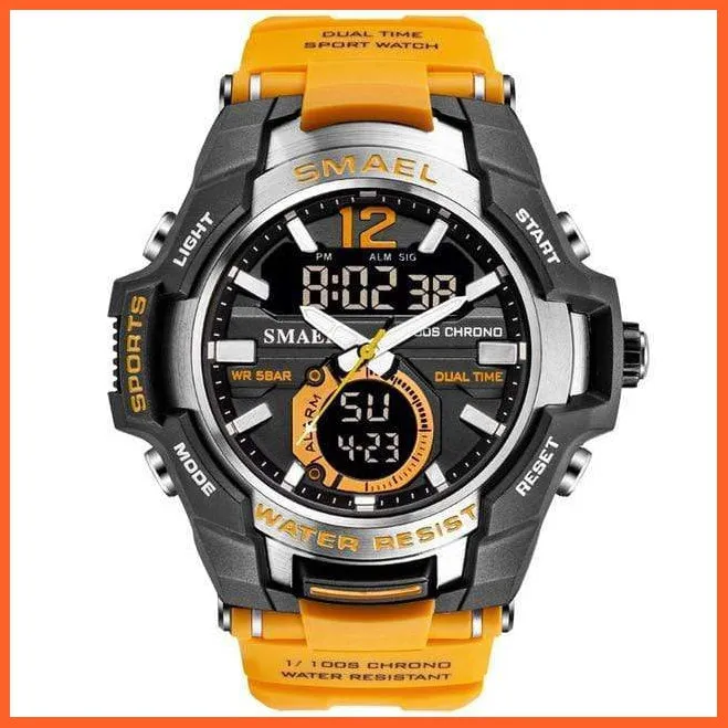 Mens Fashion Sport Quartz Led Digital Watch | 50M Waterproof Wristwatch Men'S Strong Pu Leather Business Casual Watches