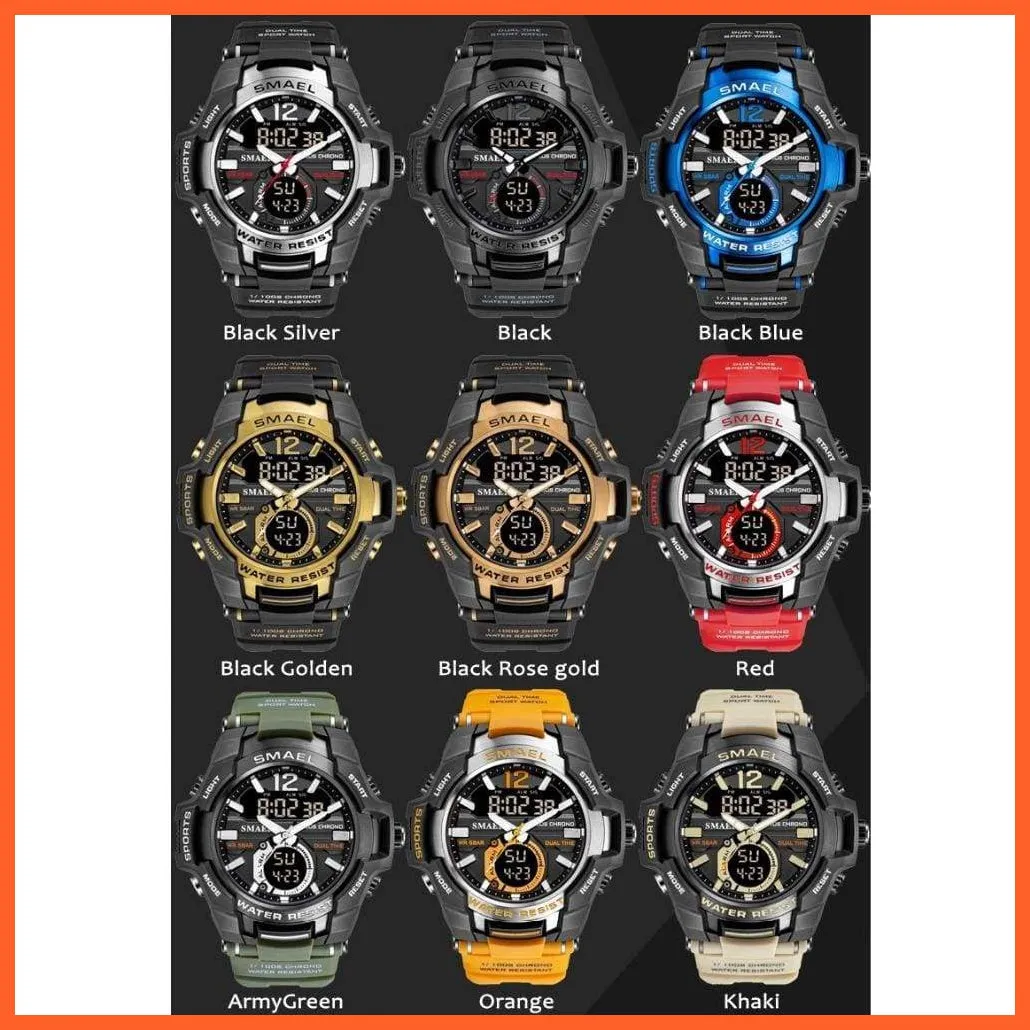 Mens Fashion Sport Quartz Led Digital Watch | 50M Waterproof Wristwatch Men'S Strong Pu Leather Business Casual Watches