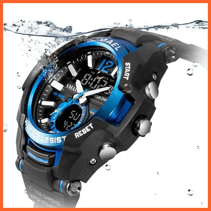 Mens Fashion Sport Quartz Led Digital Watch | 50M Waterproof Wristwatch Men'S Strong Pu Leather Business Casual Watches