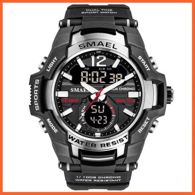 Mens Fashion Sport Quartz Led Digital Watch | 50M Waterproof Wristwatch Men'S Strong Pu Leather Business Casual Watches