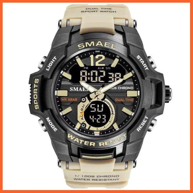 Mens Fashion Sport Quartz Led Digital Watch | 50M Waterproof Wristwatch Men'S Strong Pu Leather Business Casual Watches
