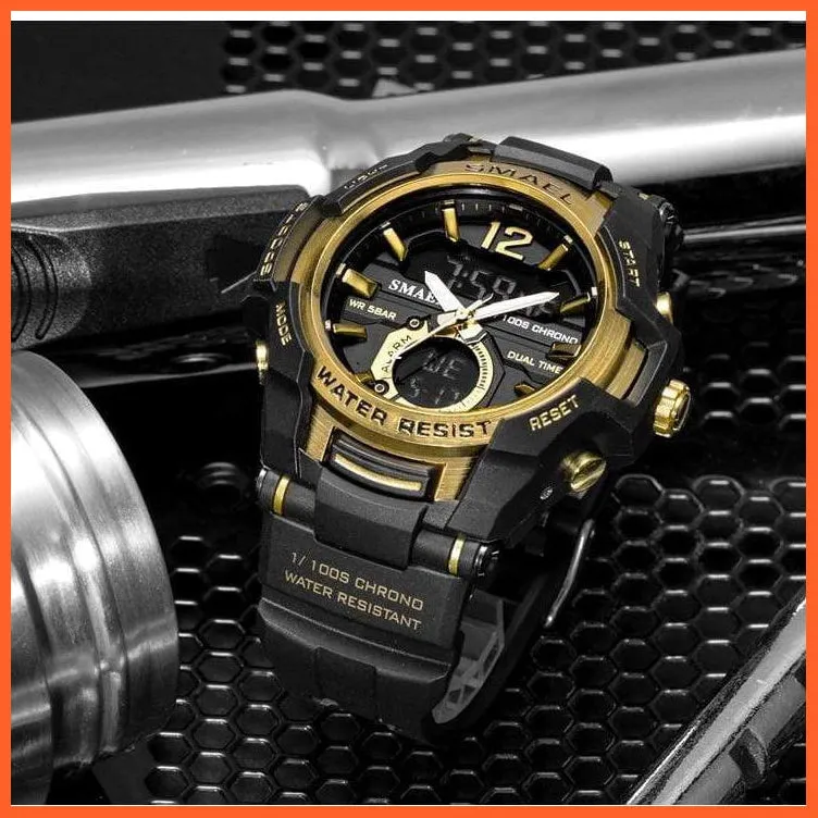 Mens Fashion Sport Quartz Led Digital Watch | 50M Waterproof Wristwatch Men'S Strong Pu Leather Business Casual Watches