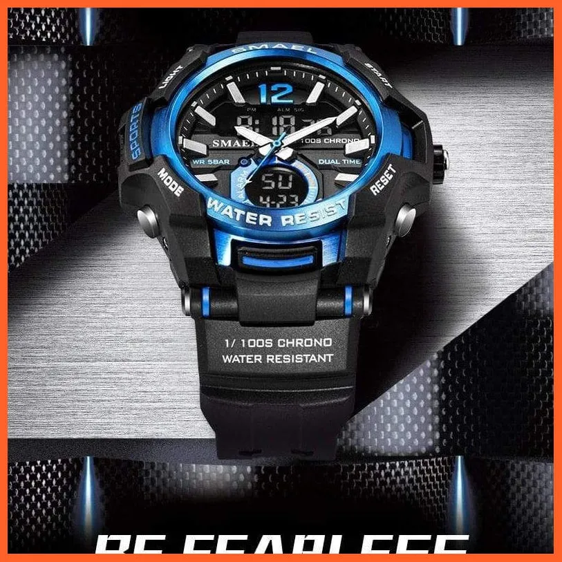 Mens Fashion Sport Quartz Led Digital Watch | 50M Waterproof Wristwatch Men'S Strong Pu Leather Business Casual Watches