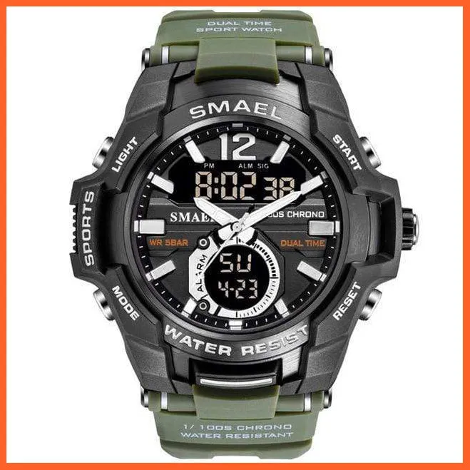 Mens Fashion Sport Quartz Led Digital Watch | 50M Waterproof Wristwatch Men'S Strong Pu Leather Business Casual Watches