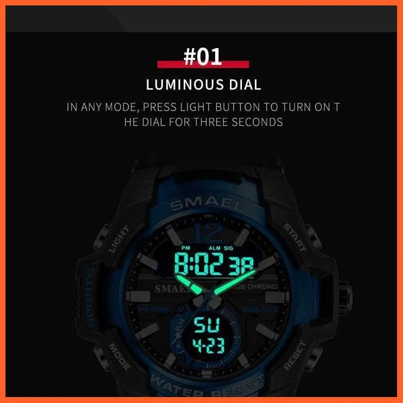 Mens Fashion Sport Quartz Led Digital Watch | 50M Waterproof Wristwatch Men'S Strong Pu Leather Business Casual Watches