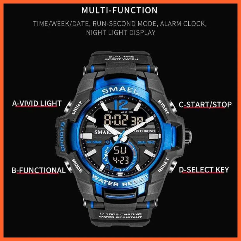 Mens Fashion Sport Quartz Led Digital Watch | 50M Waterproof Wristwatch Men'S Strong Pu Leather Business Casual Watches
