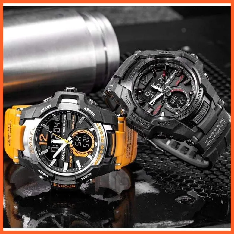 Mens Fashion Sport Quartz Led Digital Watch | 50M Waterproof Wristwatch Men'S Strong Pu Leather Business Casual Watches