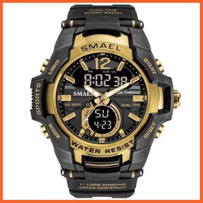 Mens Fashion Sport Quartz Led Digital Watch | 50M Waterproof Wristwatch Men'S Strong Pu Leather Business Casual Watches
