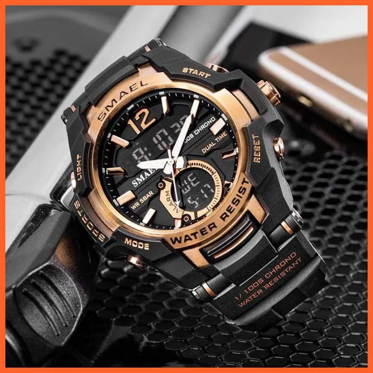 Mens Fashion Sport Quartz Led Digital Watch | 50M Waterproof Wristwatch Men'S Strong Pu Leather Business Casual Watches