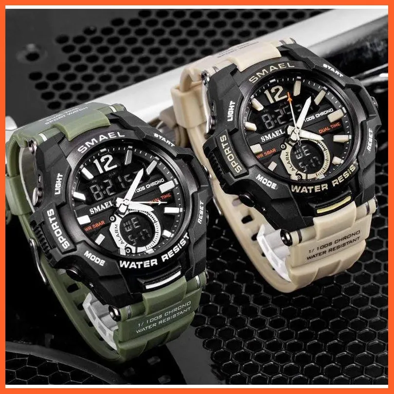 Mens Fashion Sport Quartz Led Digital Watch | 50M Waterproof Wristwatch Men'S Strong Pu Leather Business Casual Watches