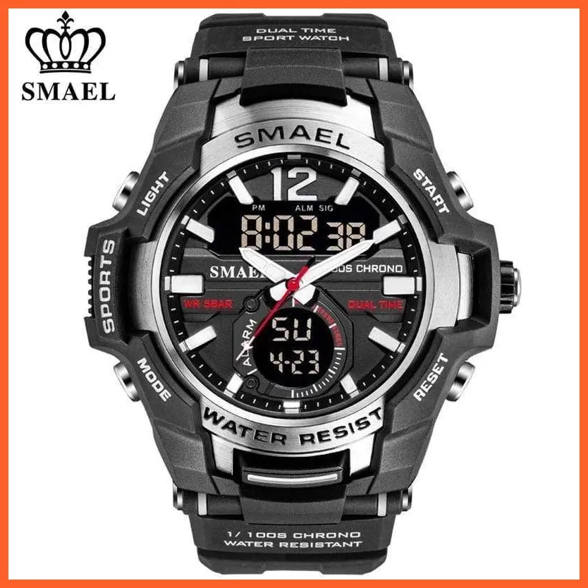 Mens Fashion Sport Quartz Led Digital Watch | 50M Waterproof Wristwatch Men'S Strong Pu Leather Business Casual Watches
