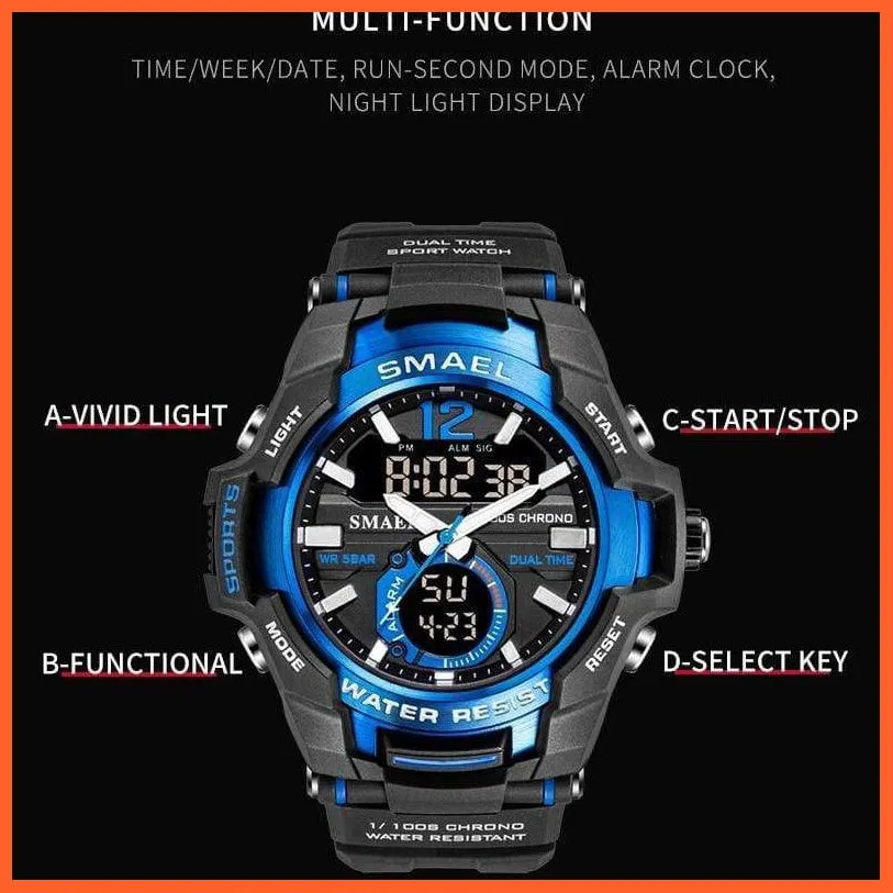 Mens Fashion Sport Quartz Led Digital Watch | 50M Waterproof Wristwatch Men'S Strong Pu Leather Business Casual Watches
