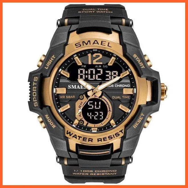 Mens Fashion Sport Quartz Led Digital Watch | 50M Waterproof Wristwatch Men'S Strong Pu Leather Business Casual Watches