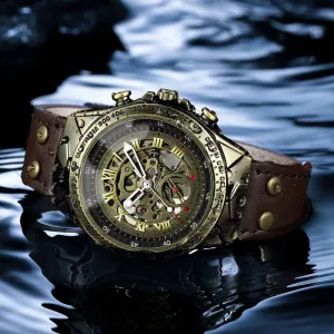 Men's Retro Automatic Mechanical Watch w/Leather Band