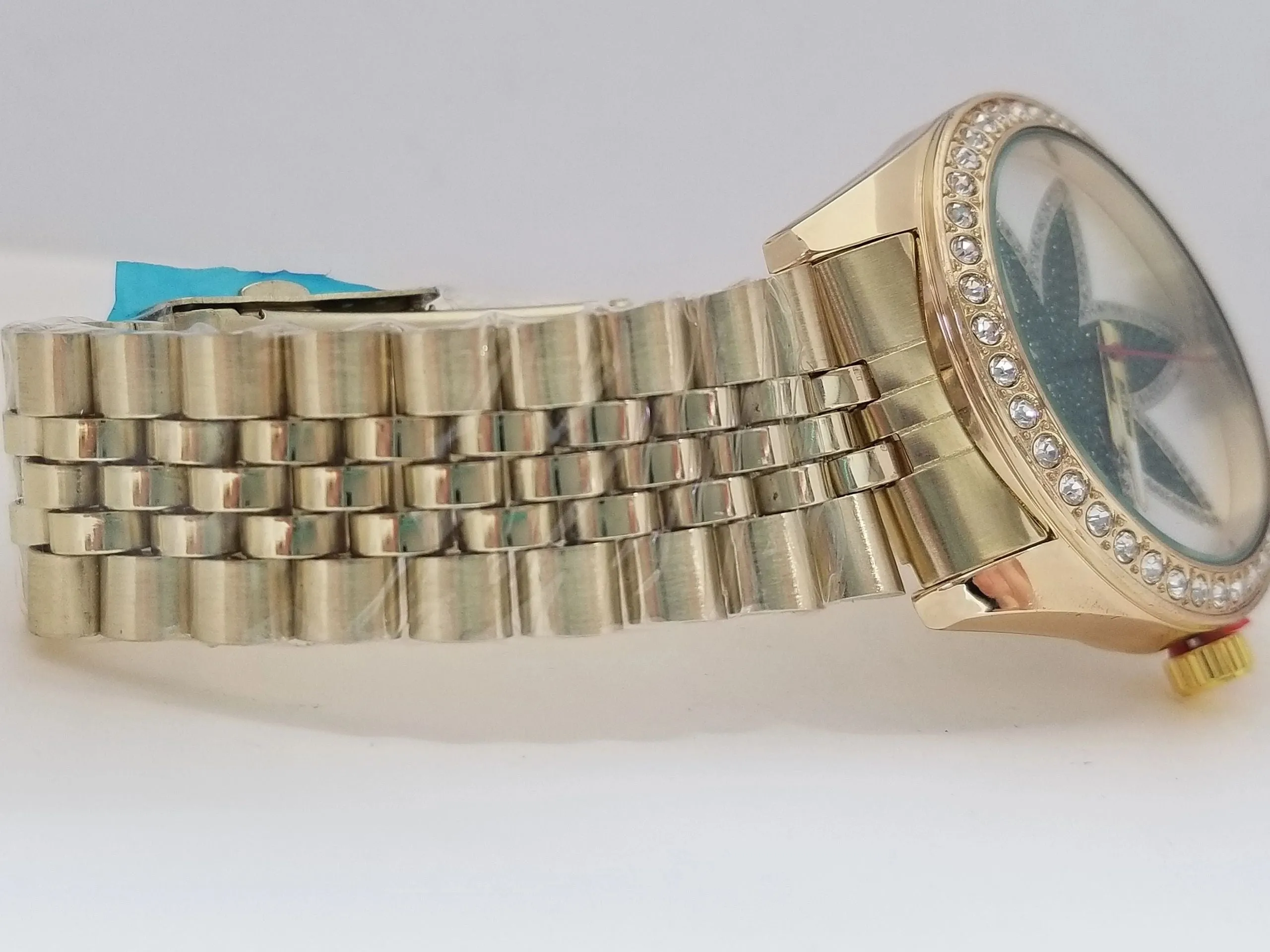Montres Carlo Stainless Steel Jewel Inset Face Wristwatch