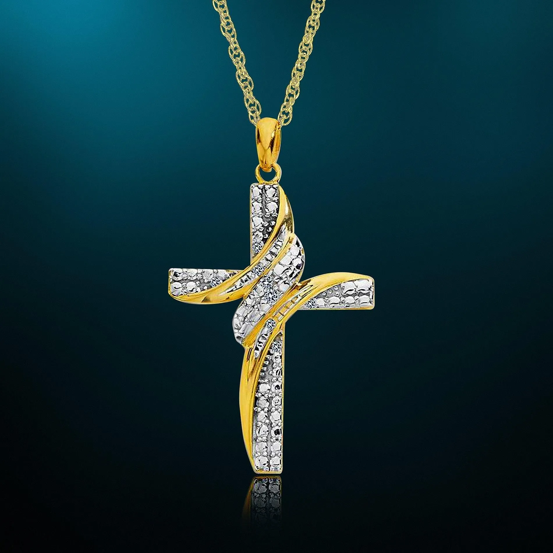 Natalia Drake Diamond Accent Cross Shape Necklace for Women in Yellow Gold Plated Sterling Silver