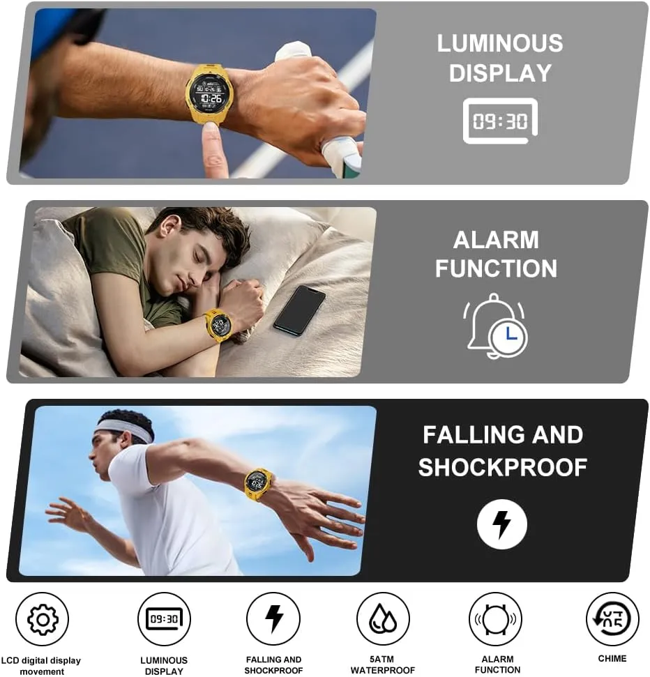 NAVIFORCE Mens Sports Waterproof Digital Chronograph Wrist Watches with Rubber Strap Stopwatch