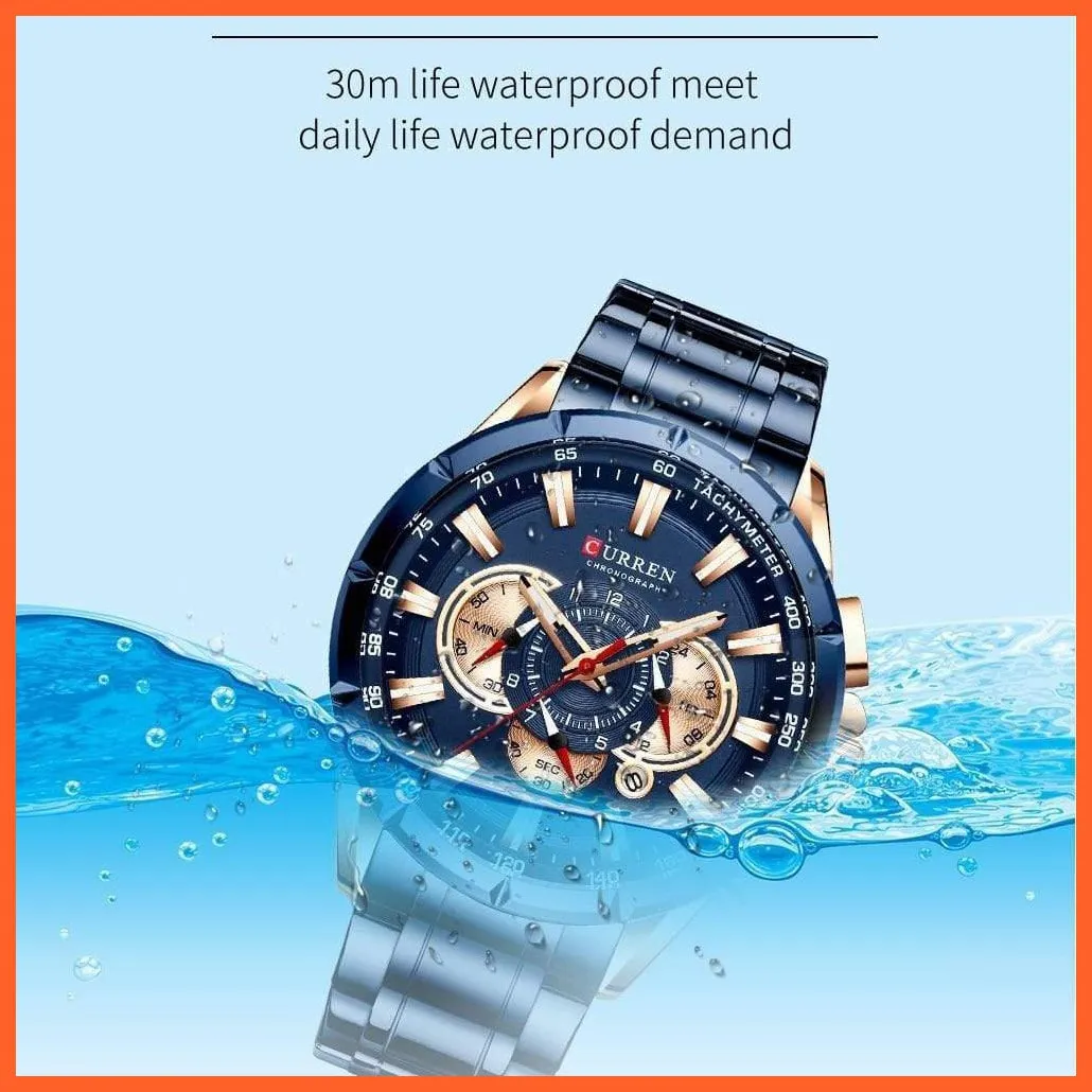 New Casual Sport Chronograph Men'S Watches | Stainless Steel Band Wristwatch Big Dial Quartz Luminous Watch