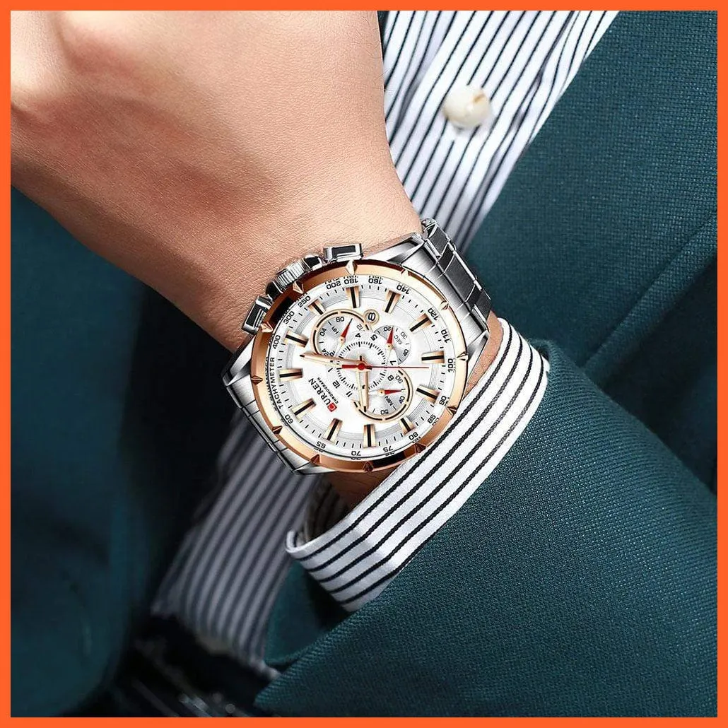 New Casual Sport Chronograph Men'S Watches | Stainless Steel Band Wristwatch Big Dial Quartz Luminous Watch