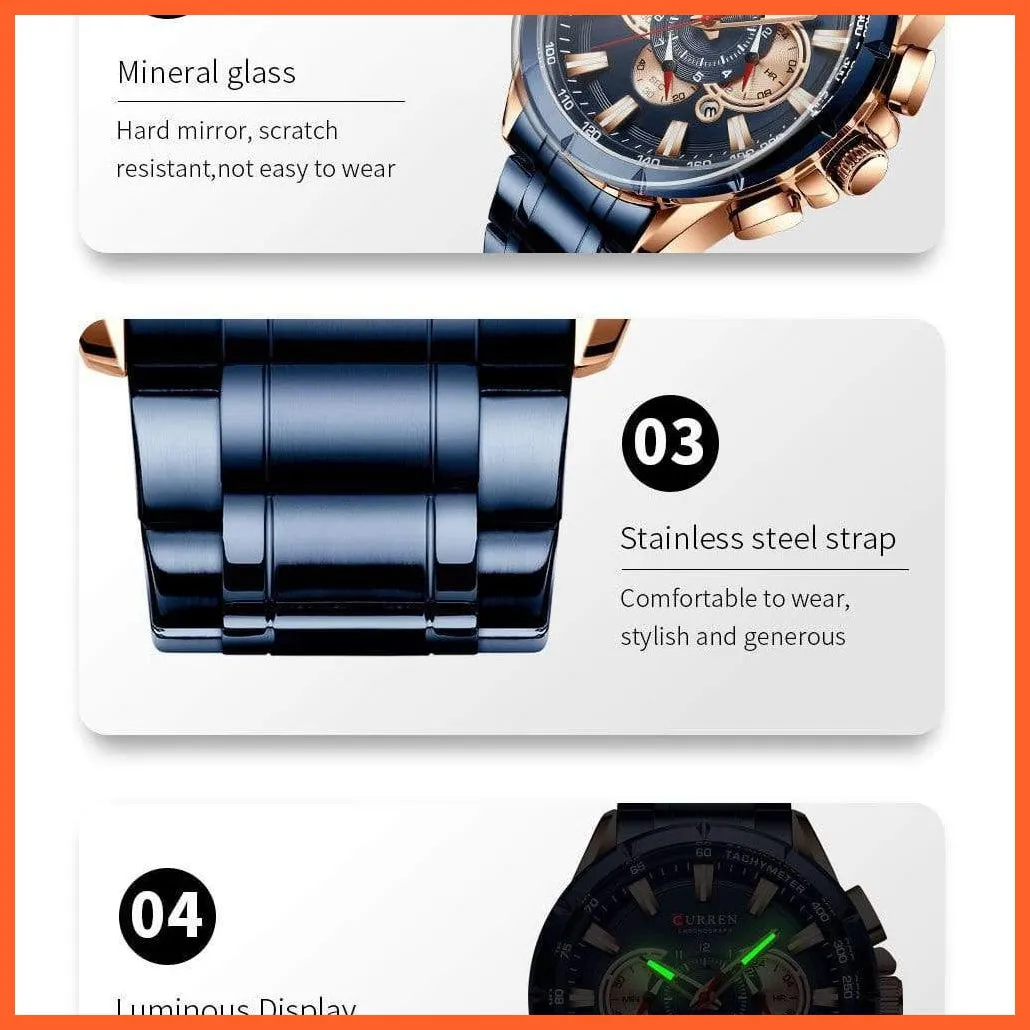 New Casual Sport Chronograph Men'S Watches | Stainless Steel Band Wristwatch Big Dial Quartz Luminous Watch