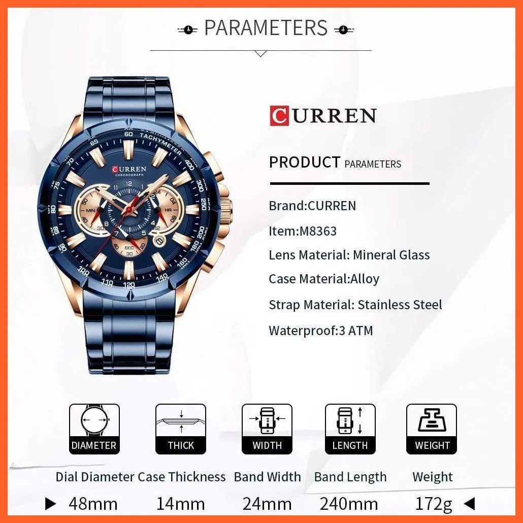 New Casual Sport Chronograph Men'S Watches | Stainless Steel Band Wristwatch Big Dial Quartz Luminous Watch