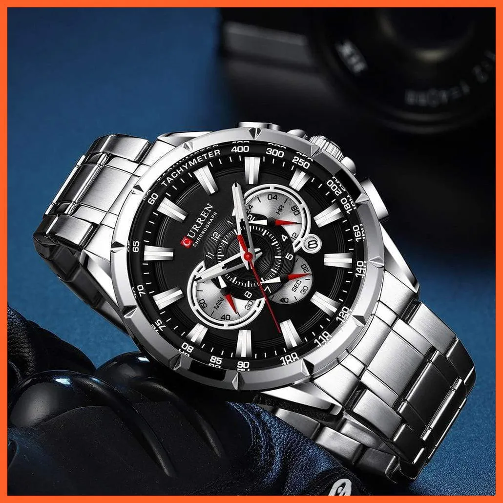 New Casual Sport Chronograph Men'S Watches | Stainless Steel Band Wristwatch Big Dial Quartz Luminous Watch