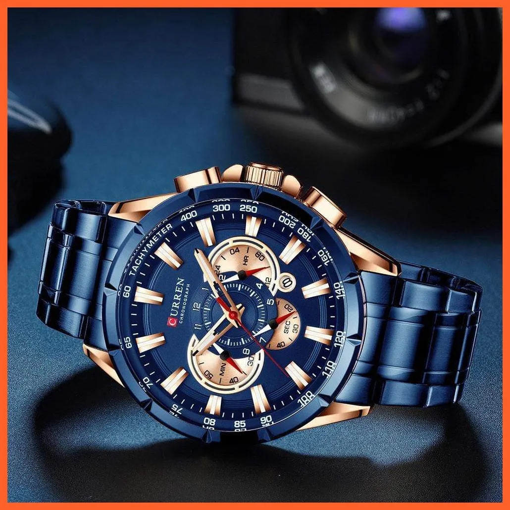 New Casual Sport Chronograph Men'S Watches | Stainless Steel Band Wristwatch Big Dial Quartz Luminous Watch