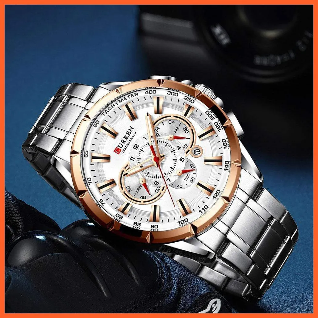 New Casual Sport Chronograph Men'S Watches | Stainless Steel Band Wristwatch Big Dial Quartz Luminous Watch