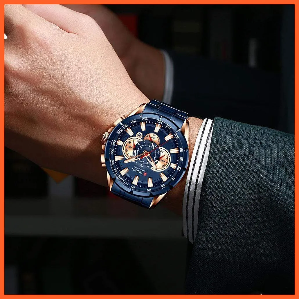 New Casual Sport Chronograph Men'S Watches | Stainless Steel Band Wristwatch Big Dial Quartz Luminous Watch