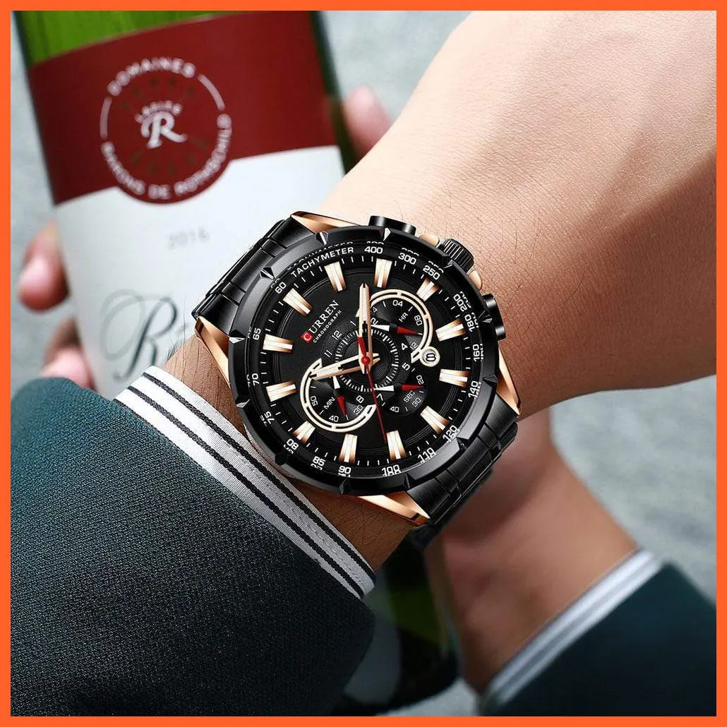 New Casual Sport Chronograph Men'S Watches | Stainless Steel Band Wristwatch Big Dial Quartz Luminous Watch