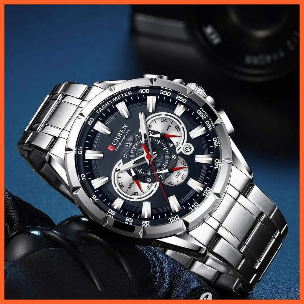 New Casual Sport Chronograph Men'S Watches | Stainless Steel Band Wristwatch Big Dial Quartz Luminous Watch