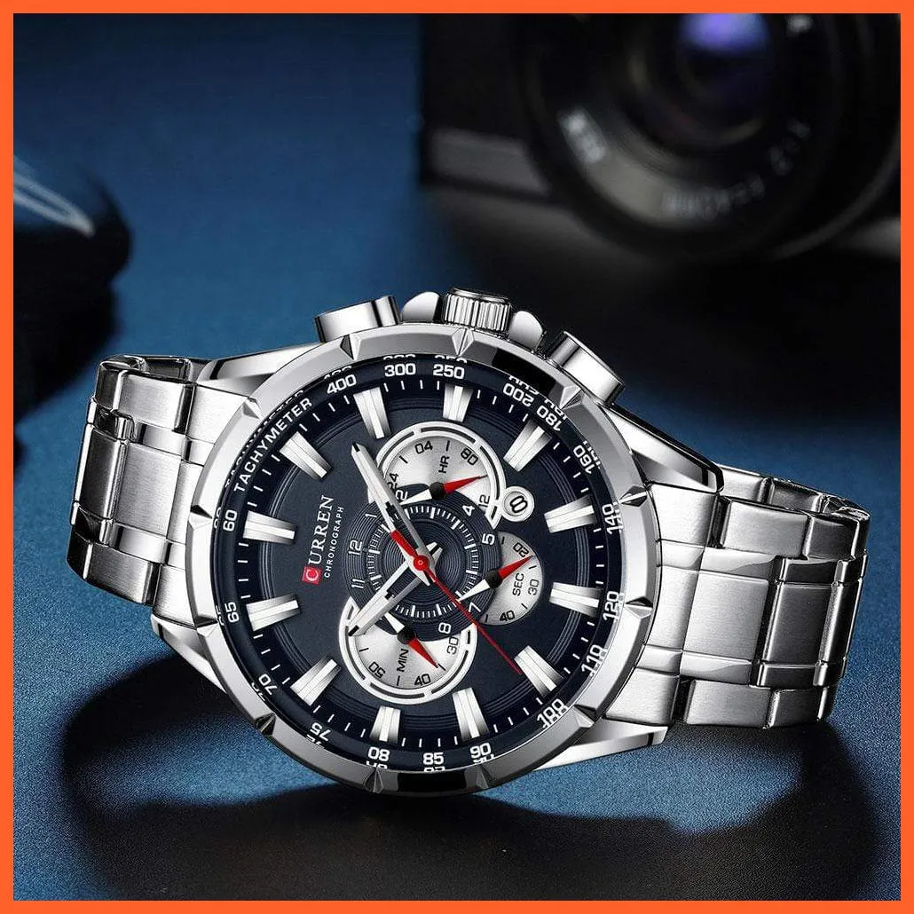 New Casual Sport Chronograph Men'S Watches | Stainless Steel Band Wristwatch Big Dial Quartz Luminous Watch