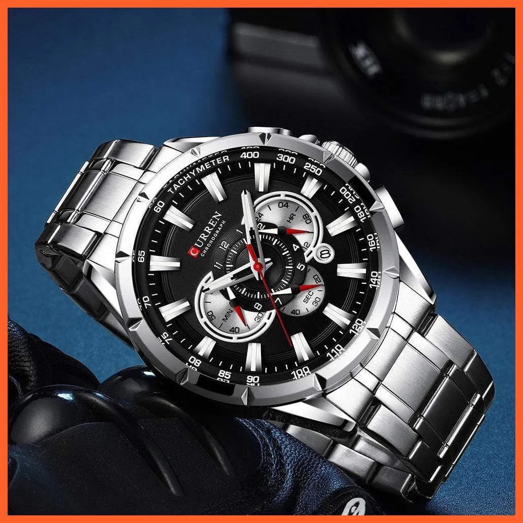 New Casual Sport Chronograph Men'S Watches | Stainless Steel Band Wristwatch Big Dial Quartz Luminous Watch