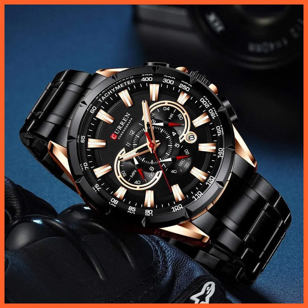 New Casual Sport Chronograph Men'S Watches | Stainless Steel Band Wristwatch Big Dial Quartz Luminous Watch