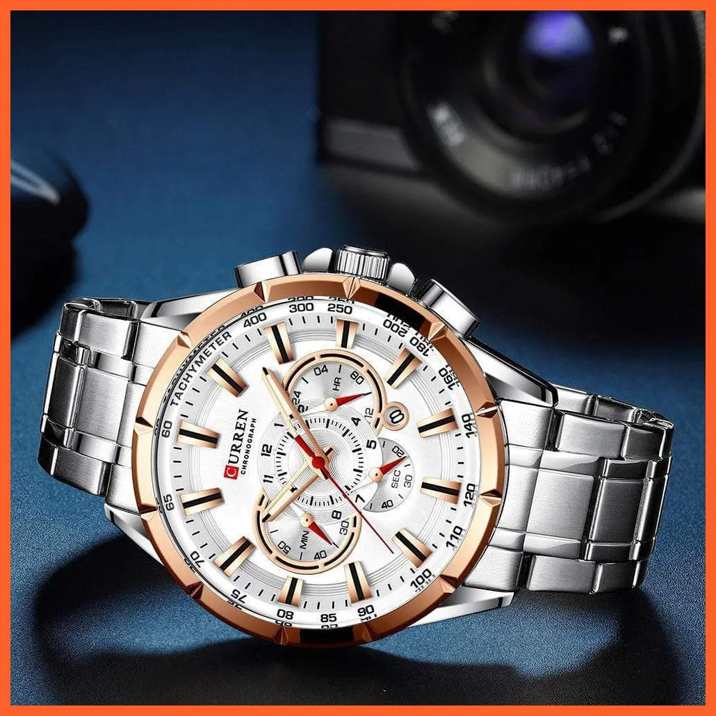 New Casual Sport Chronograph Men'S Watches | Stainless Steel Band Wristwatch Big Dial Quartz Luminous Watch
