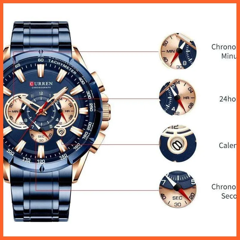 New Casual Sport Chronograph Men'S Watches | Stainless Steel Band Wristwatch Big Dial Quartz Luminous Watch