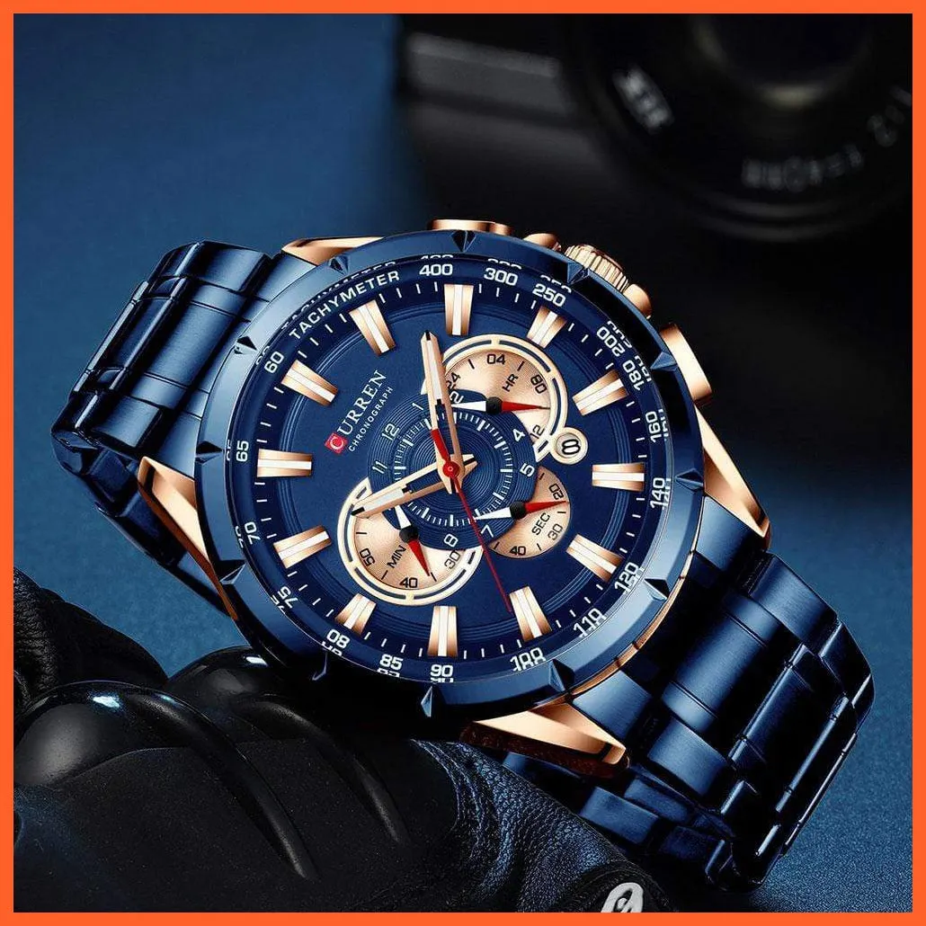 New Casual Sport Chronograph Men'S Watches | Stainless Steel Band Wristwatch Big Dial Quartz Luminous Watch