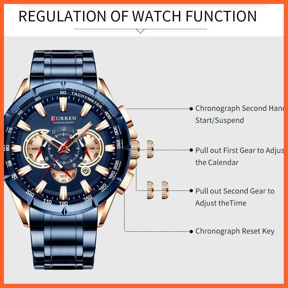 New Casual Sport Chronograph Men'S Watches | Stainless Steel Band Wristwatch Big Dial Quartz Luminous Watch