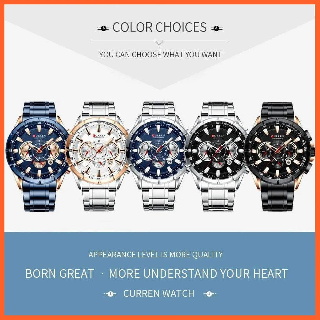 New Casual Sport Chronograph Men'S Watches | Stainless Steel Band Wristwatch Big Dial Quartz Luminous Watch