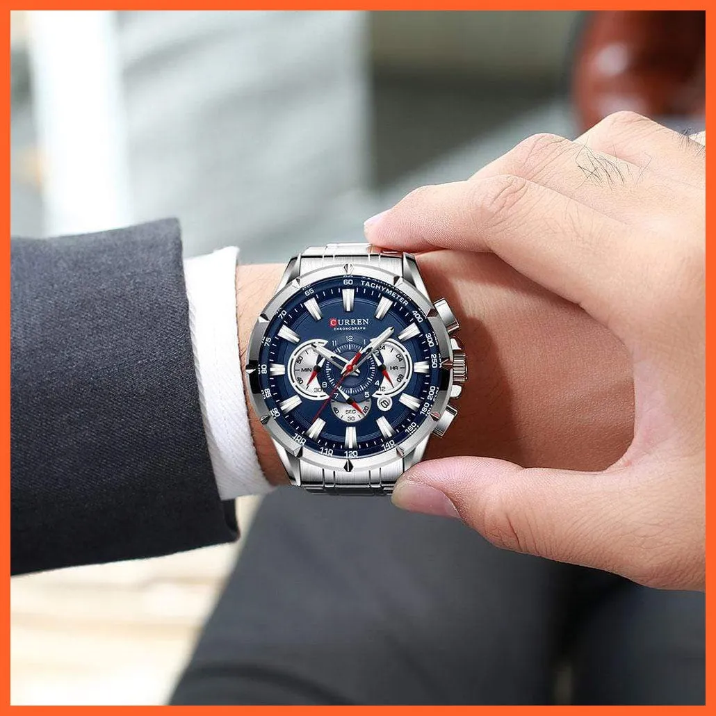 New Casual Sport Chronograph Men'S Watches | Stainless Steel Band Wristwatch Big Dial Quartz Luminous Watch